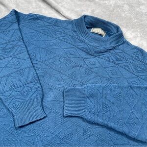 VTG Christopher Hayes Cotton Sweater Mens L Diamond Cable Knit Blue Made in USA
